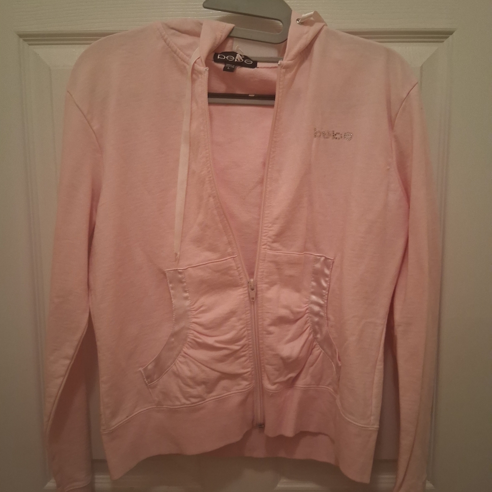 Bebe Pink Zip-Up Hoodie w/ embellishment size L-great pre-loved condition